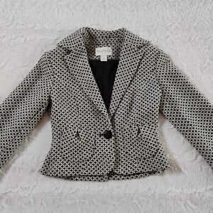WHBM Wool Blend Metallic Geo Print Cropped Blazer